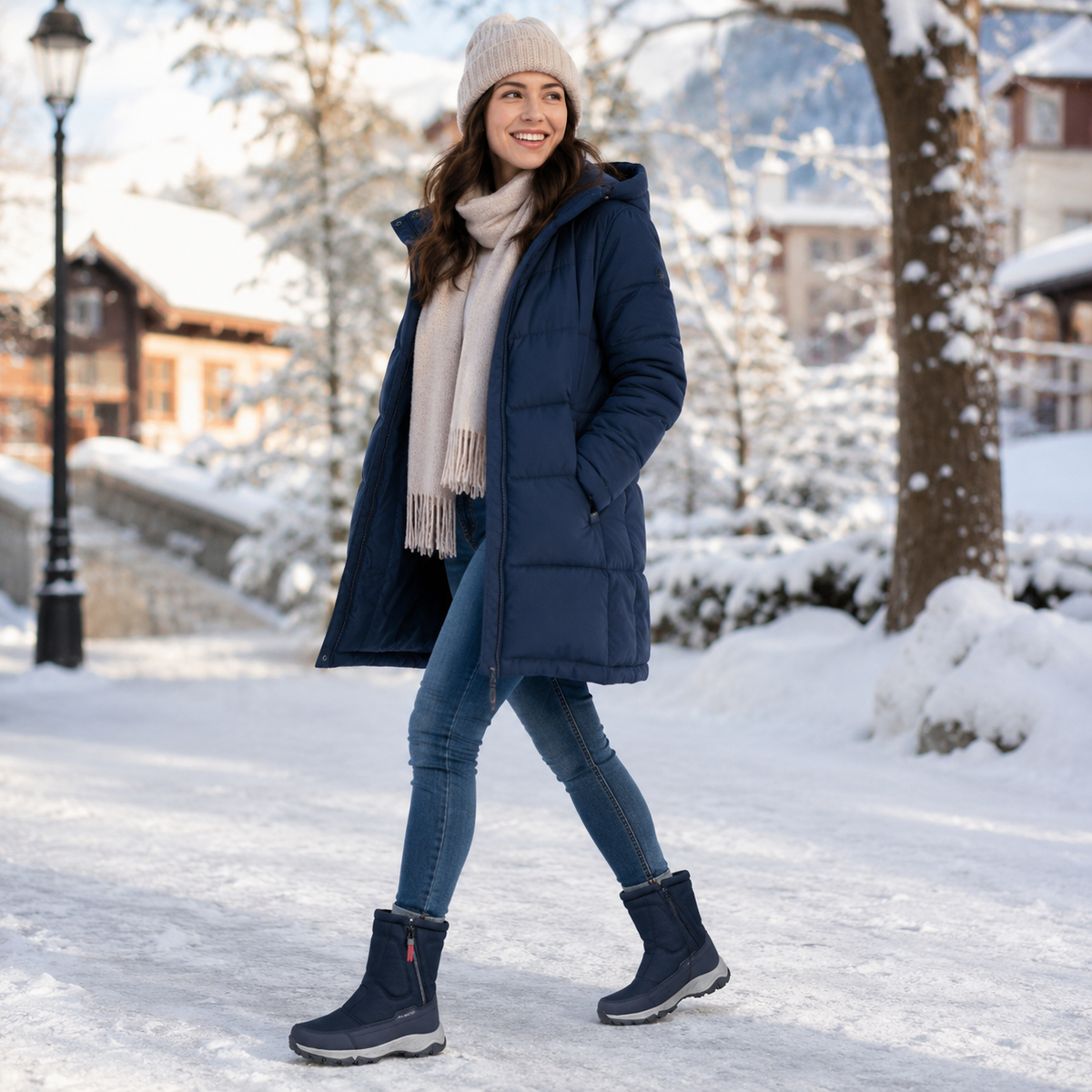 Lined Women's Winter Boots Waterproof Snow Boots Non-Slip Warm Lined Oxford Material Snow Boots | Sansoti