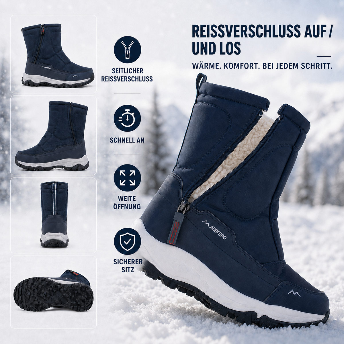 Lined Women's Winter Boots Waterproof Snow Boots Non-Slip Warm Lined Oxford Material Snow Boots | Sansoti