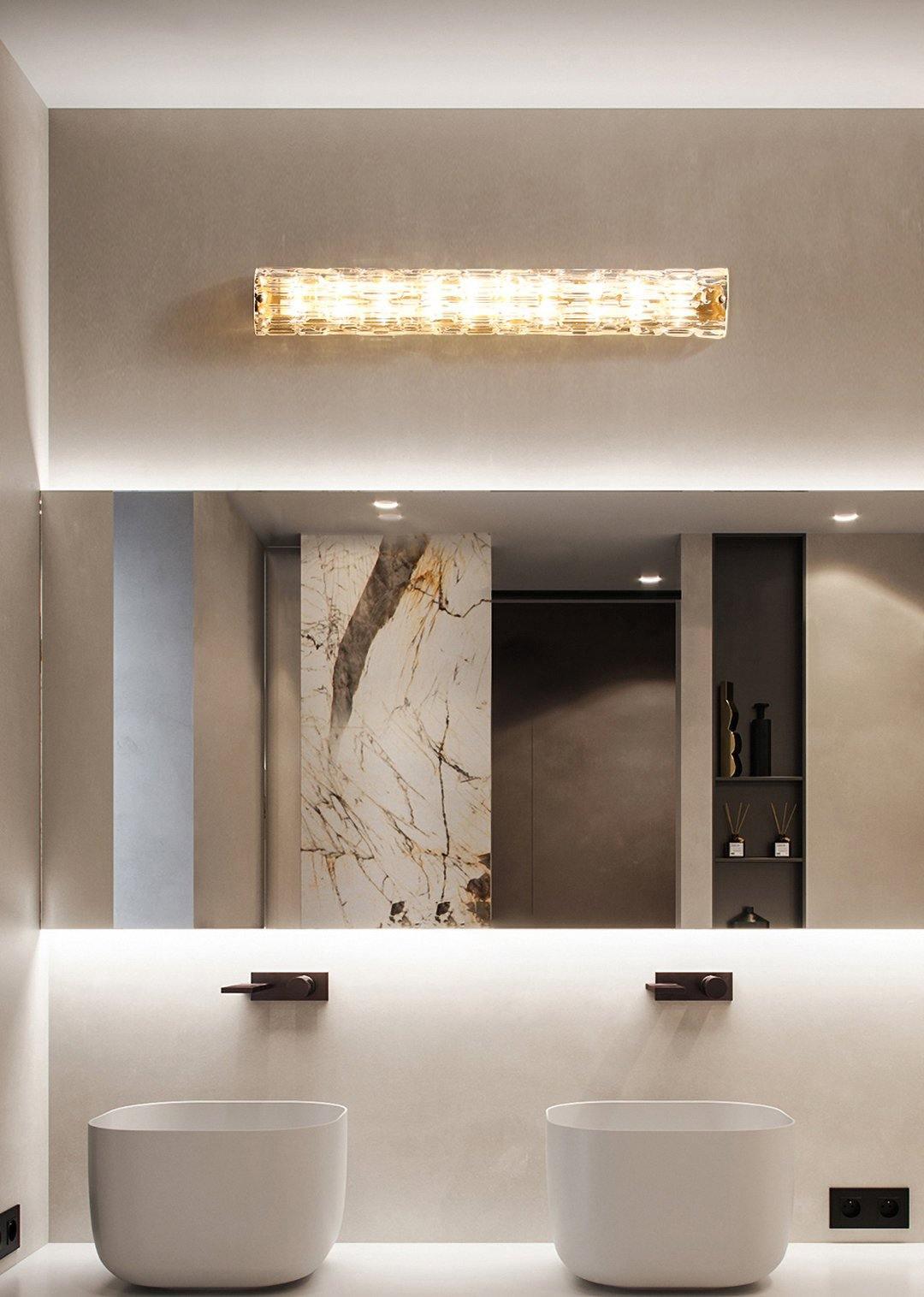 Glas-Wandleuchte aus messingfarbenem Metall, integrierte LED 3000K-6000K, dimmbare integrierte Beleuchtung, Wohnzimmer | Sansoti