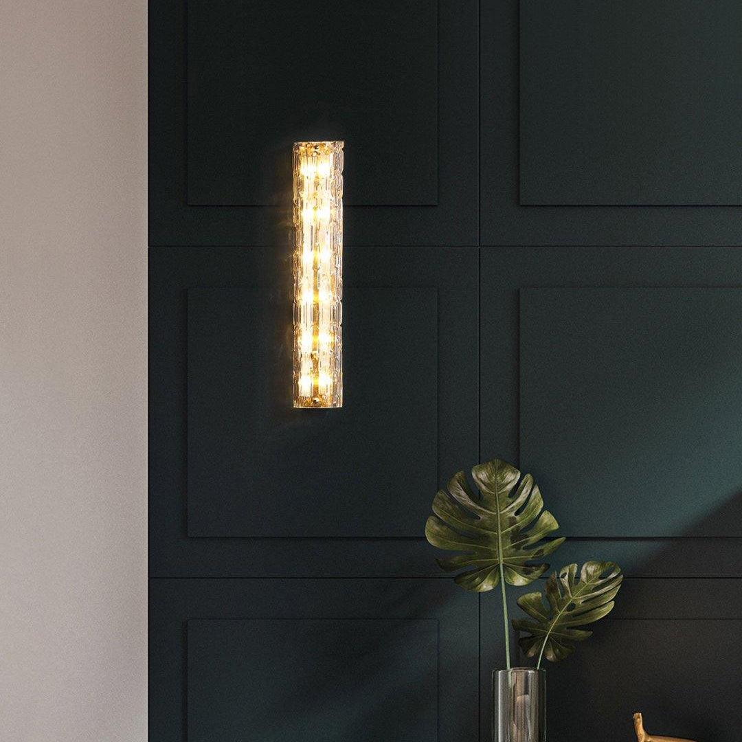 Glas-Wandleuchte aus messingfarbenem Metall, integrierte LED 3000K-6000K, dimmbare integrierte Beleuchtung, Wohnzimmer | Sansoti