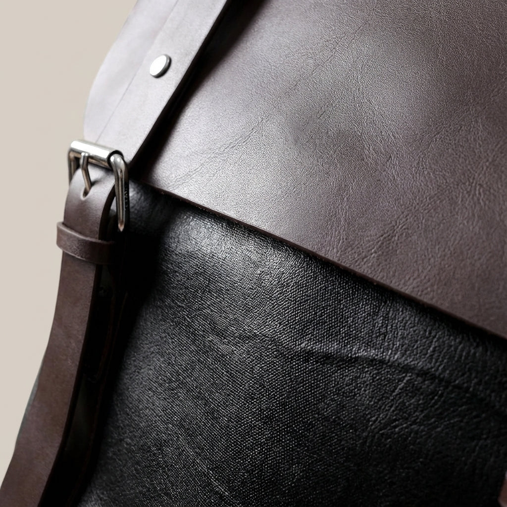 Sac à dos en cuir imperméable avec compartiment pour ordinateur portable, marron et noir, durable, pour l'école, le travail, les voyages et un usage quotidien - Ordinateur portable | Sansoti