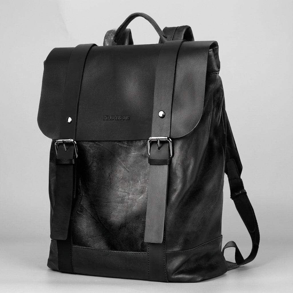 Sac à dos en cuir imperméable avec compartiment pour ordinateur portable, marron et noir, durable, pour l'école, le travail, les voyages et un usage quotidien - Ordinateur portable | Sansoti