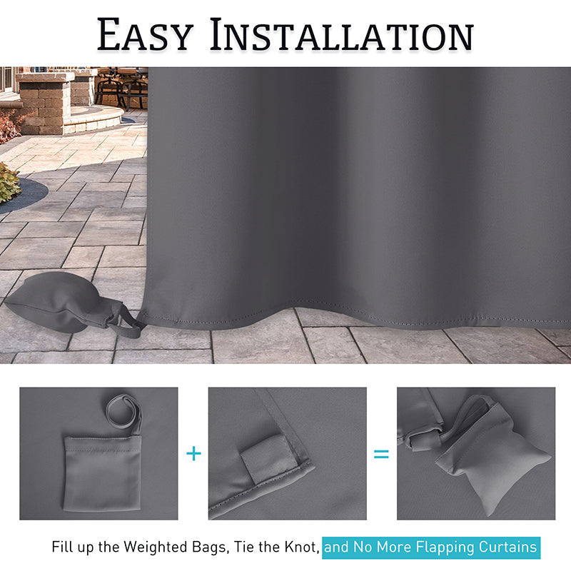 Waterdicht Outdoor Gordijn met Gewichtszakken – Blackout Privacy & UV-Bescherming voor Terras & Veranda | Sansoti