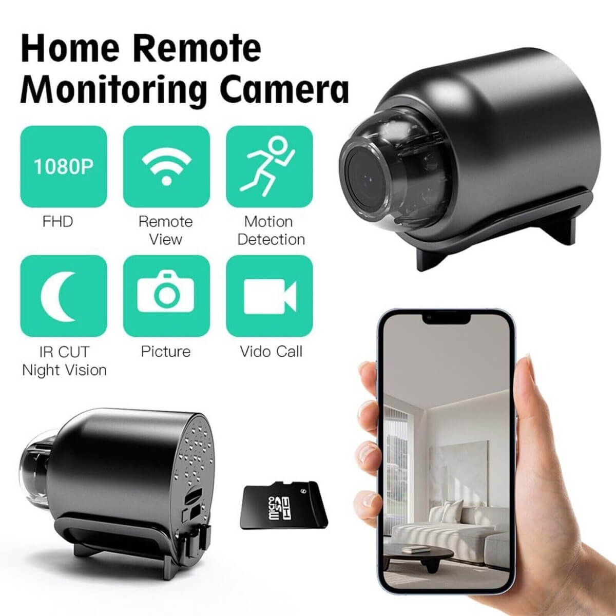 Waterdichte Mini Beveiligingscamera met Nachtzicht WiFi 1080P HD 160° Brede Hoek | Sansoti