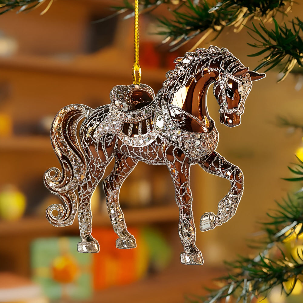 Decoratief Paardfiguurtje Acryl Transparant Goud Zwart Wit Bruin Kerstboomhanger Kerstversiering | Sansoti