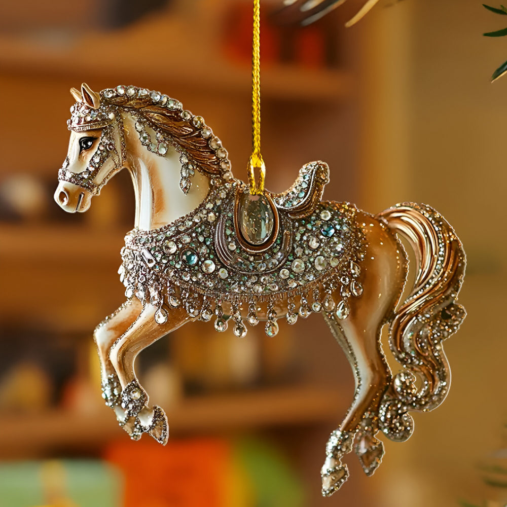 Decoratief Paardfiguurtje Acryl Transparant Goud Zwart Wit Bruin Kerstboomhanger Kerstversiering | Sansoti