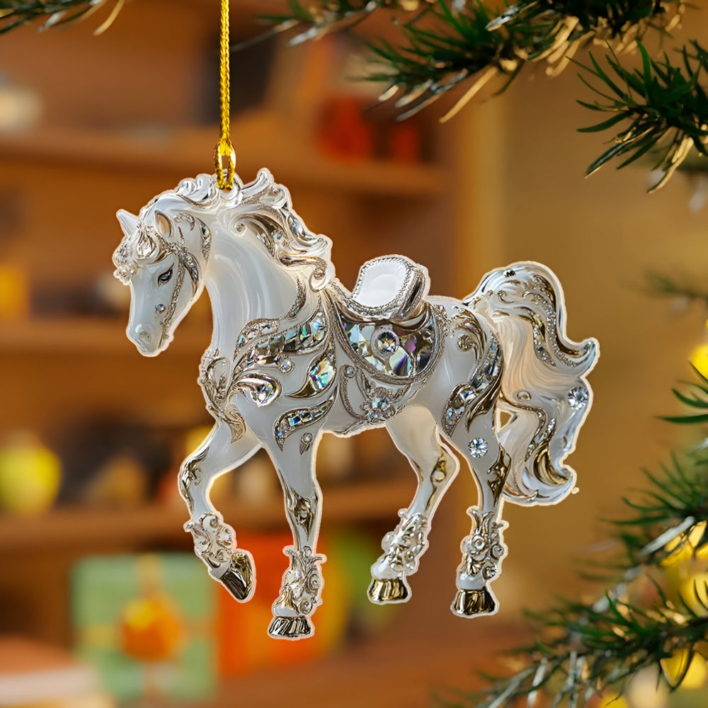 Decoratief Paardfiguurtje Acryl Transparant Goud Zwart Wit Bruin Kerstboomhanger Kerstversiering | Sansoti