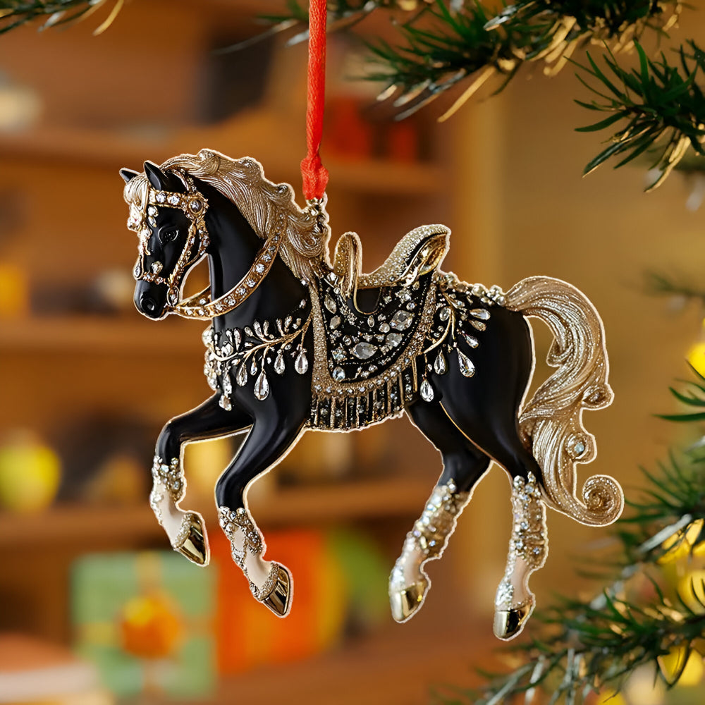 Decoratief Paardfiguurtje Acryl Transparant Goud Zwart Wit Bruin Kerstboomhanger Kerstversiering | Sansoti