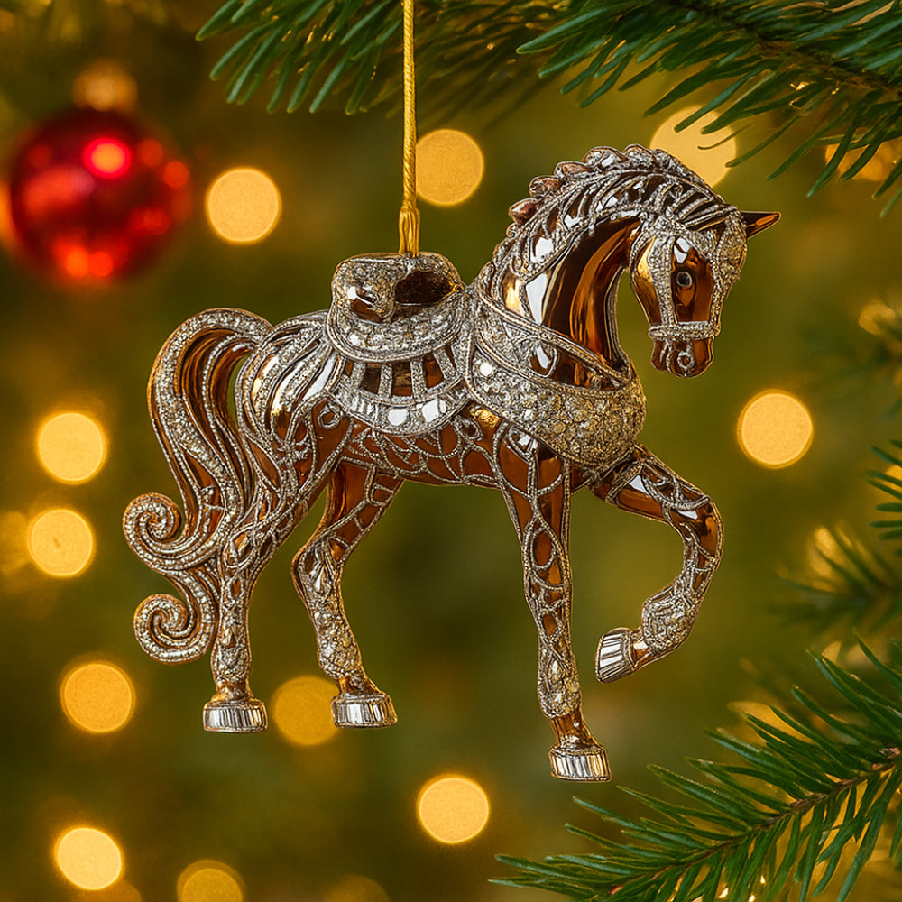 Decoratief Paardfiguurtje Acryl Transparant Goud Zwart Wit Bruin Kerstboomhanger Kerstversiering | Sansoti