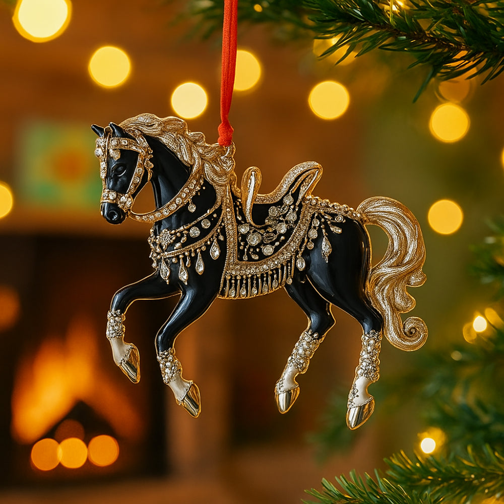 Decoratief Paardfiguurtje Acryl Transparant Goud Zwart Wit Bruin Kerstboomhanger Kerstversiering | Sansoti