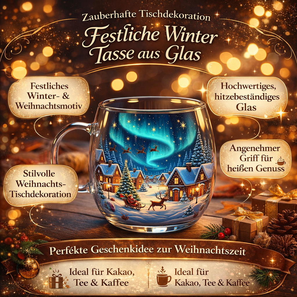 Feestelijk Glazen Kerstbeker met Wintermotief voor Warme Dranken | Sansoti