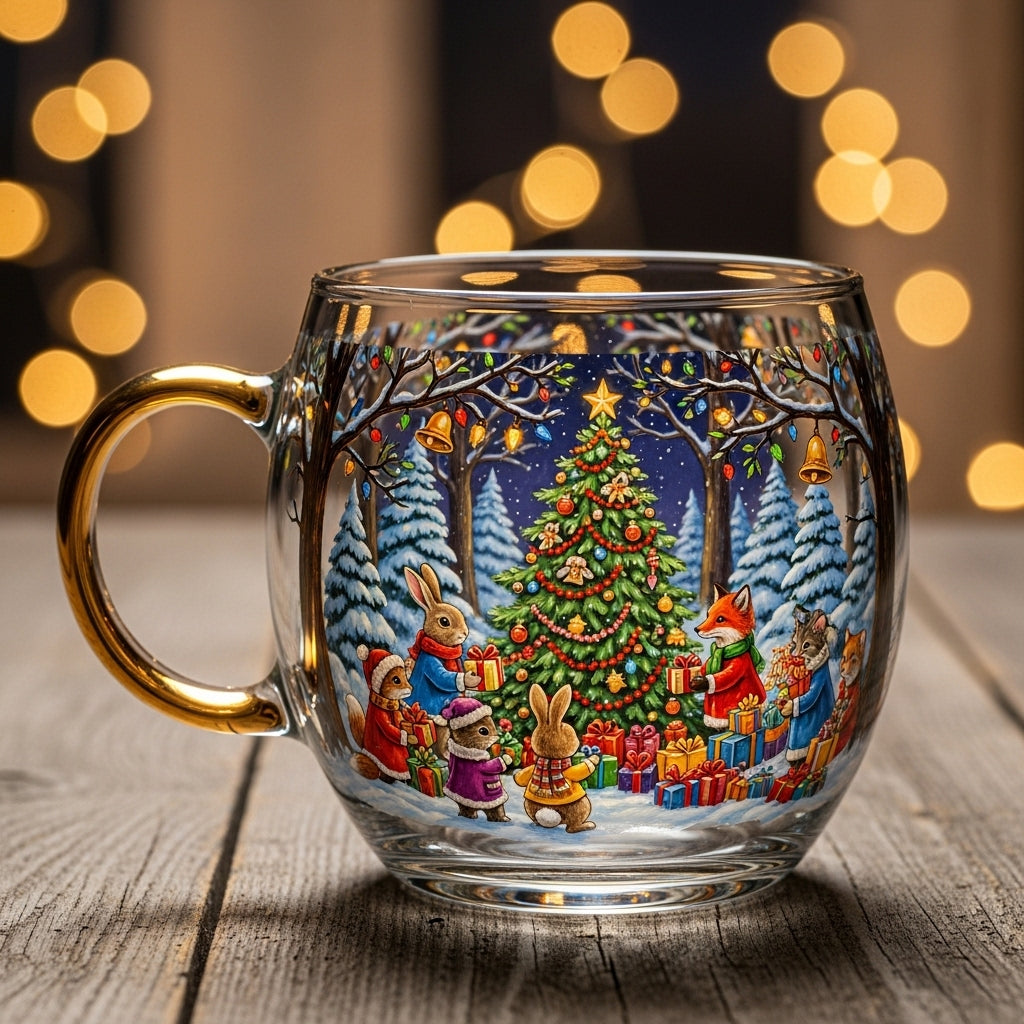 Feestelijk Glazen Kerstbeker met Wintermotief voor Warme Dranken | Sansoti