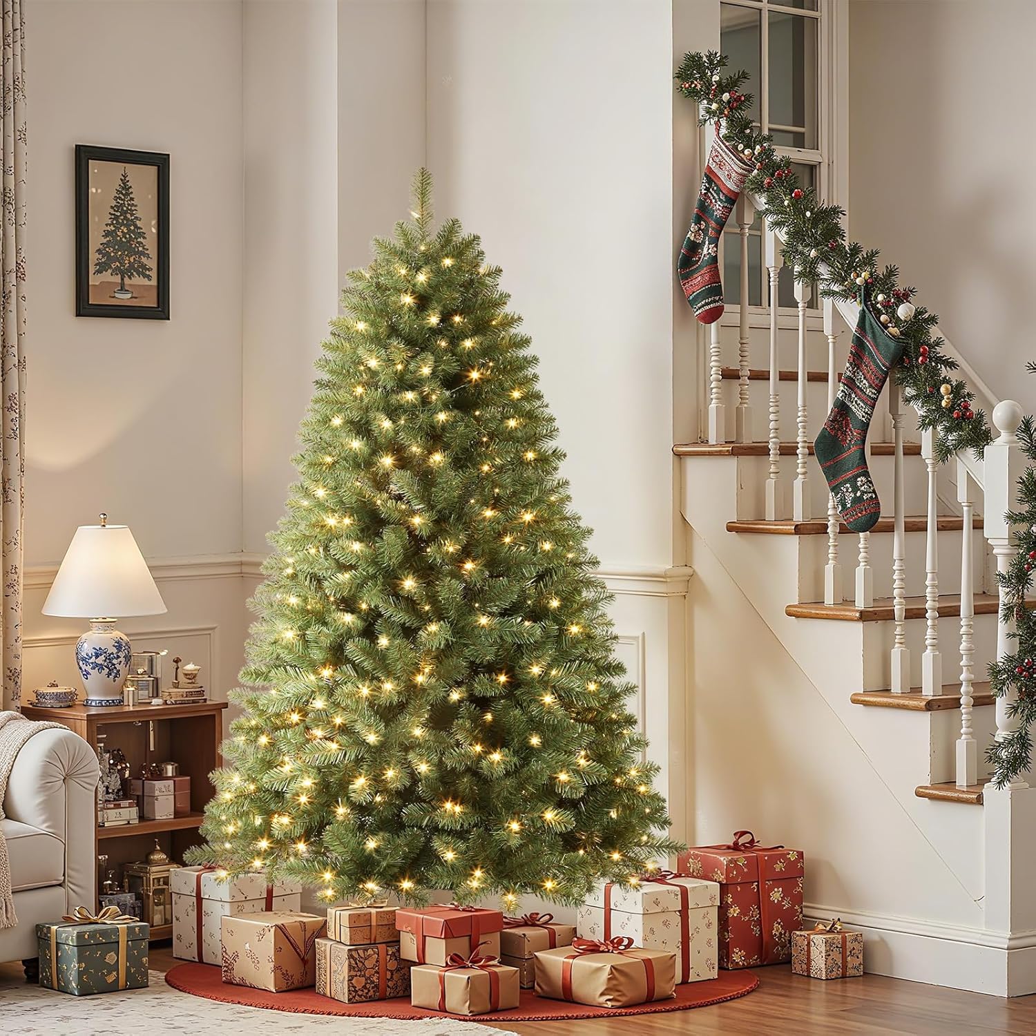 Kunstkerstboom met Verlichting PVC 180-300cm Pre-Lit Indoor Decoratie | Sansoti