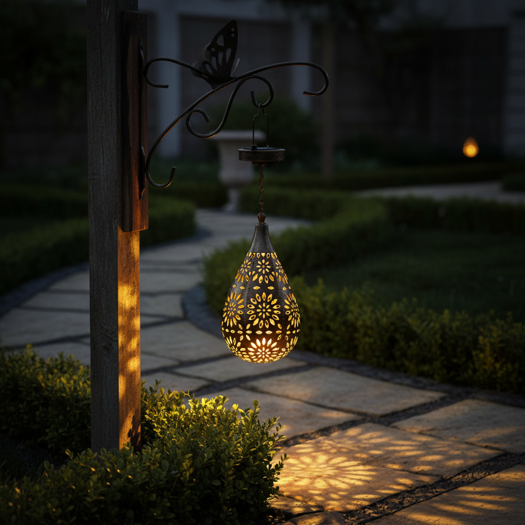 Hanglamp op Zonne-energie voor Tuin Terras Pad Verlichting Roestvrij Staal Weerbestendig LED Buitenlamp | Sansoti