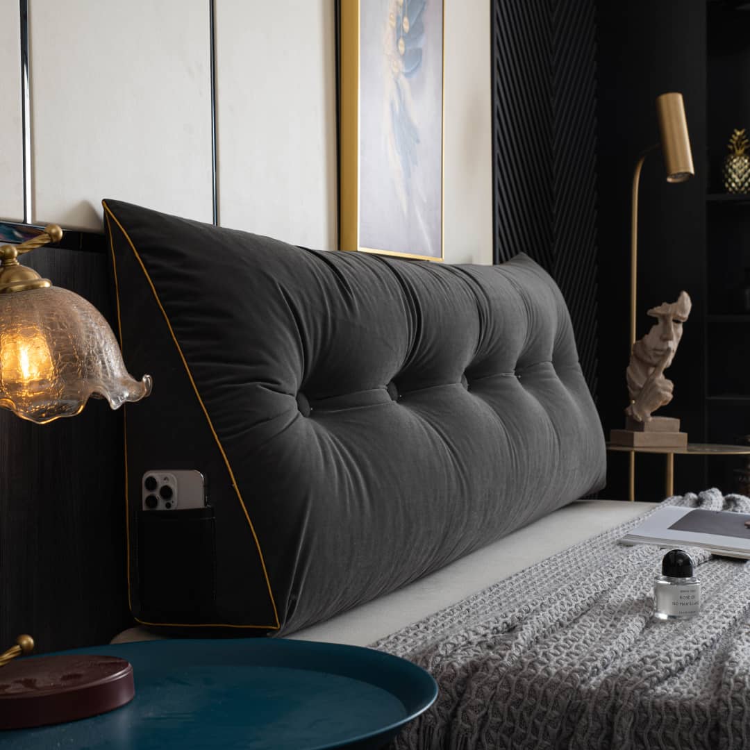 Wigkussen XXL voor Bedhoofdeinde - Zitsteun met Opbergzak - Wasbare Hoes - Ergonomische Rugondersteuning Bed | Sansoti