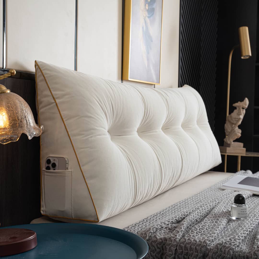 Wigkussen XXL voor Bedhoofdeinde - Zitsteun met Opbergzak - Wasbare Hoes - Ergonomische Rugondersteuning Bed | Sansoti