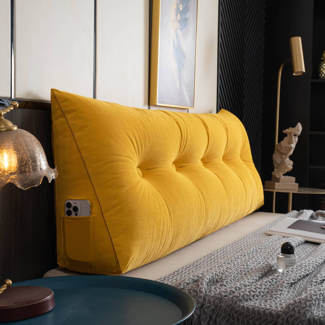 Wigkussen XXL voor Bedhoofdeinde - Zitsteun met Opbergzak - Wasbare Hoes - Ergonomische Rugondersteuning Bed | Sansoti