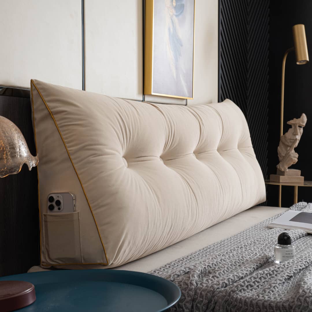 Wigkussen XXL voor Bedhoofdeinde - Zitsteun met Opbergzak - Wasbare Hoes - Ergonomische Rugondersteuning Bed | Sansoti