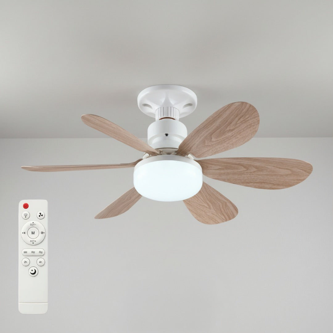 Plafondventilator Met LED Verlichting 52cm Dimbaar Afstandsbediening Houtlook Crème 3 Snelheden Stiltemotor | Sansoti