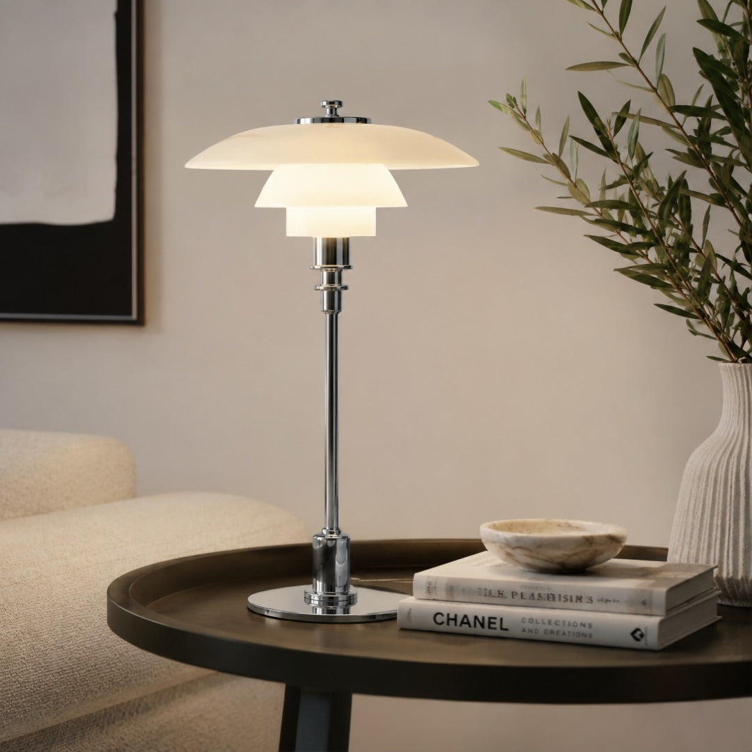 Glazen Tafellamp met Gelaagde Kap 36cm Scandinavisch Design Woonkamer Slaapkamer Nachtkastje E14 E27 | Sansoti