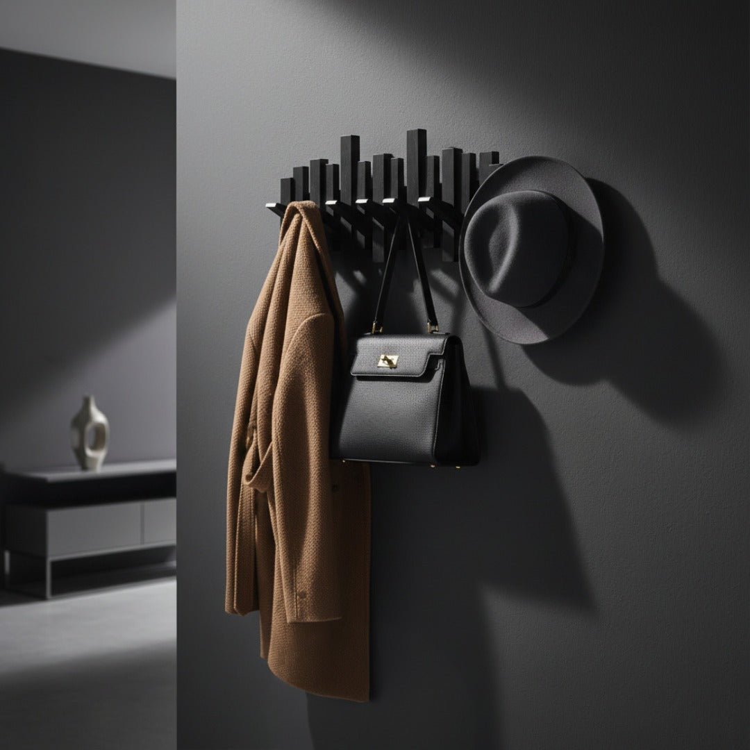 Wandkapstok Inklapbaar Hout Pianotoets Design 3-8 Haken Hal Slaapkamer Ruimtebesparend Elegant Stijlvol | Sansoti