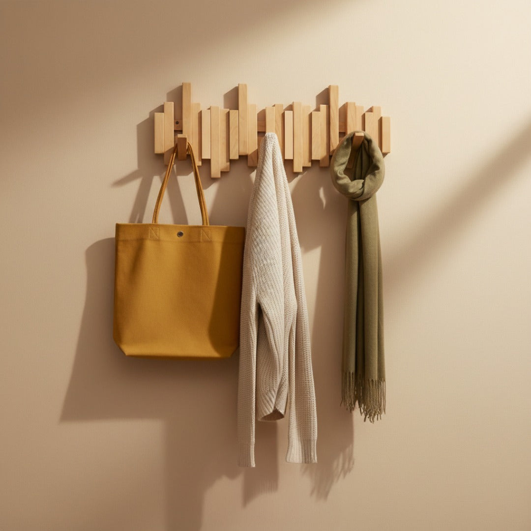 Wandkapstok Inklapbaar Hout Pianotoets Design 3-8 Haken Hal Slaapkamer Ruimtebesparend Elegant Stijlvol | Sansoti