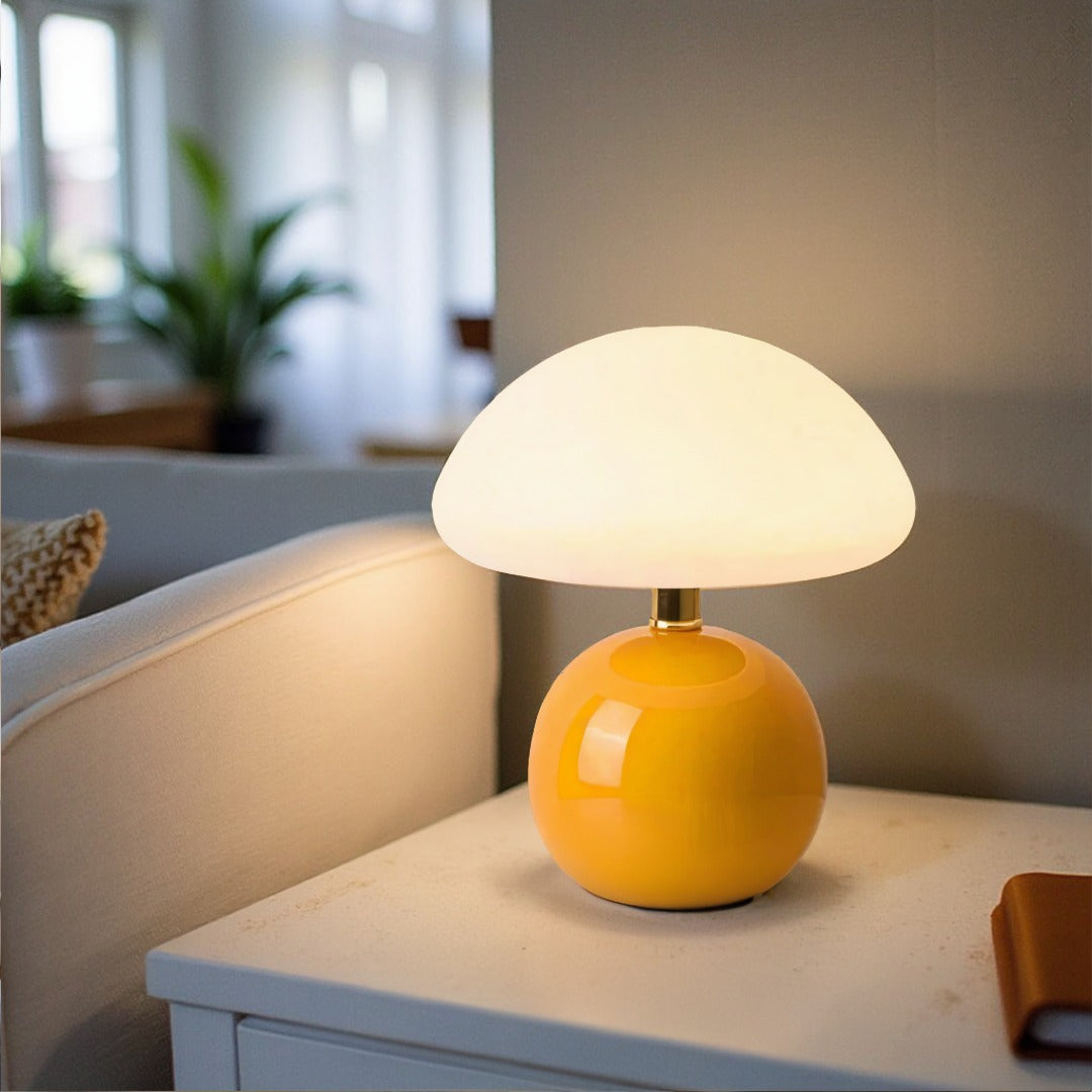Dimbare LED Paddenstoellamp Retro Design Tafellamp Keramiek Mat Glas 3 Lichtstanden Sfeerlamp Bureau | Sansoti