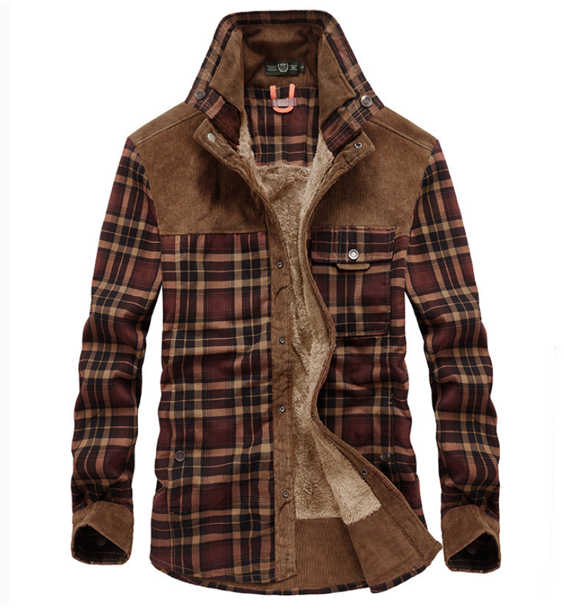 Gefüttertes Herren-Overshirt aus Cord mit Winter-Karomuster, warmer Sherpa-Fütterung, Brusttasche und lässig-elegantem Stil | Sansoti