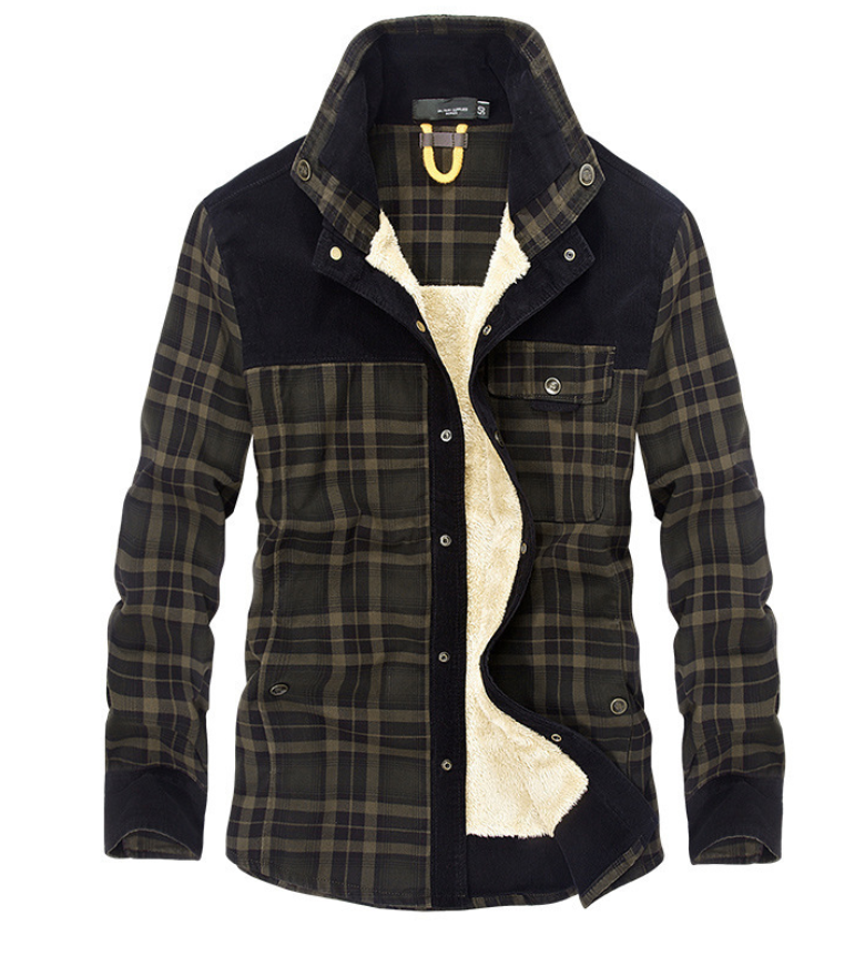 Gefüttertes Herren-Overshirt aus Cord mit Winter-Karomuster, warmer Sherpa-Fütterung, Brusttasche und lässig-elegantem Stil | Sansoti