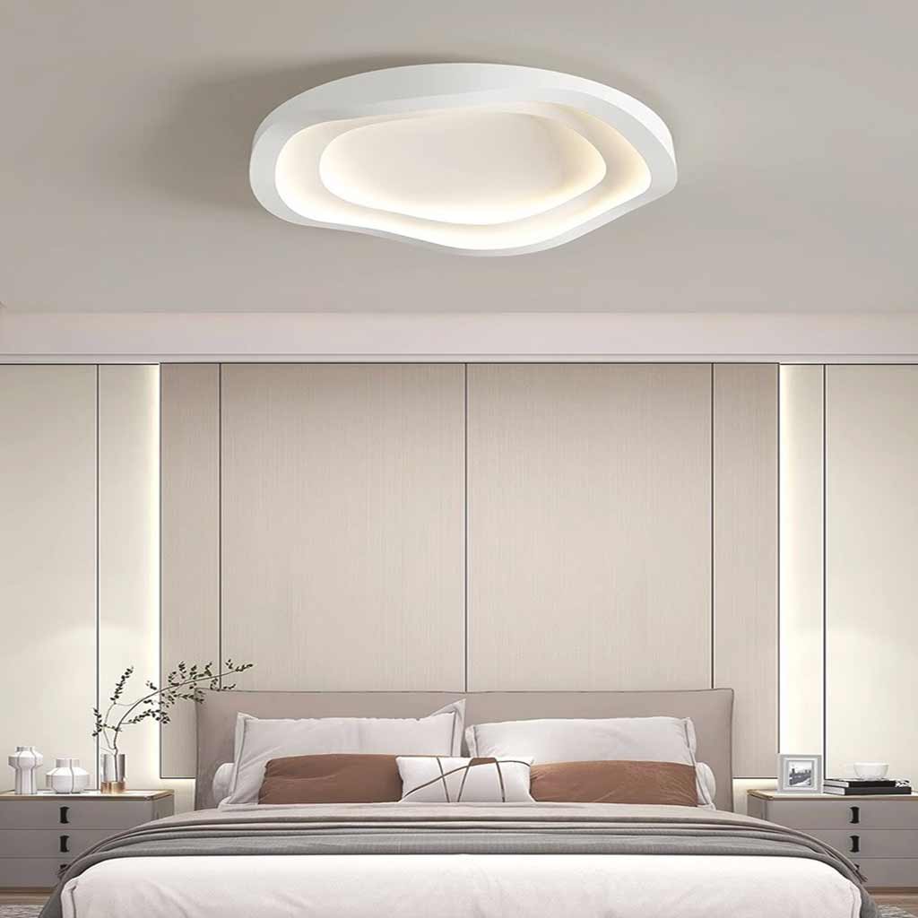 Plafonnier LED blanc à intensité variable, design ondulé, montage affleurant, 40-60cm, avec télécommande, style moderne scandinave | Sansoti