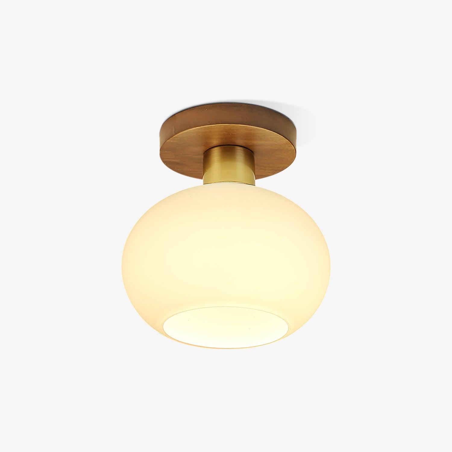 Plafondlamp Walnoot Koper Glas Wit Ø18cm Woonkamer Slaapkamer Gang Opaalbol Plafonnière Retro Sfeerverlichting | Sansoti