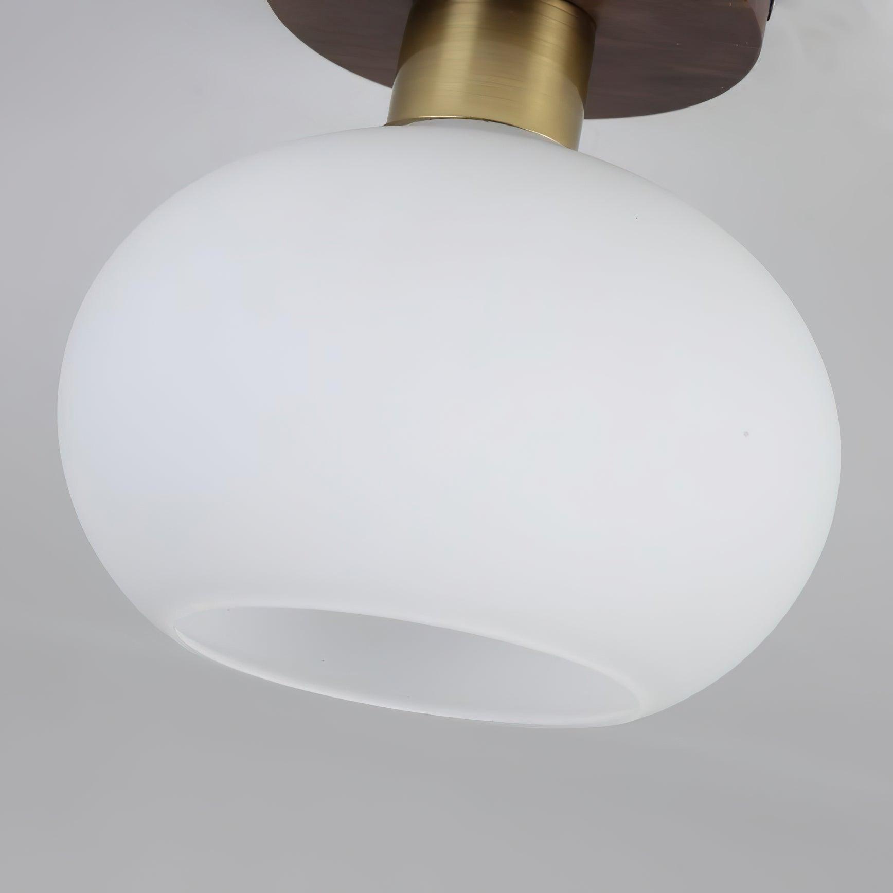 Plafondlamp Walnoot Koper Glas Wit Ø18cm Woonkamer Slaapkamer Gang Opaalbol Plafonnière Retro Sfeerverlichting | Sansoti