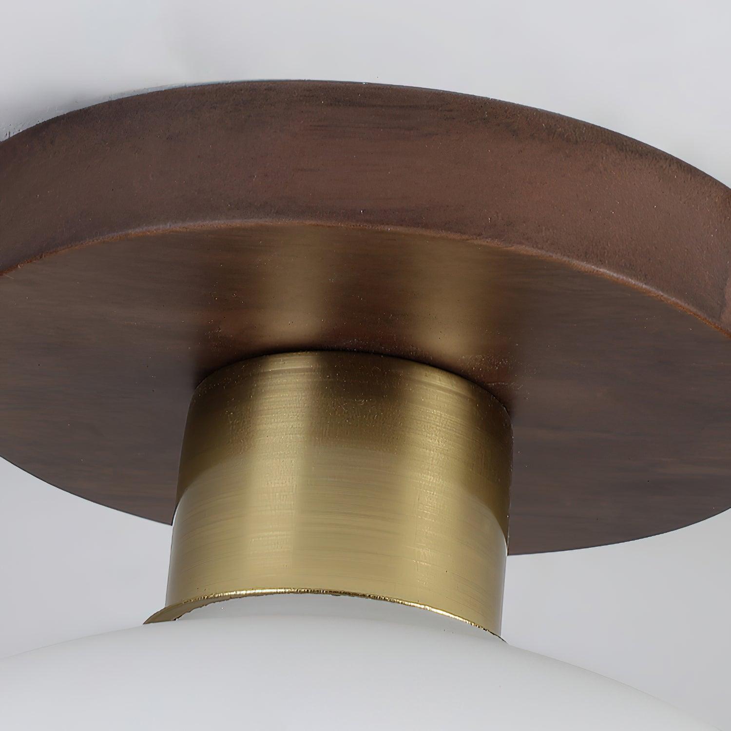 Plafondlamp Walnoot Koper Glas Wit Ø18cm Woonkamer Slaapkamer Gang Opaalbol Plafonnière Retro Sfeerverlichting | Sansoti