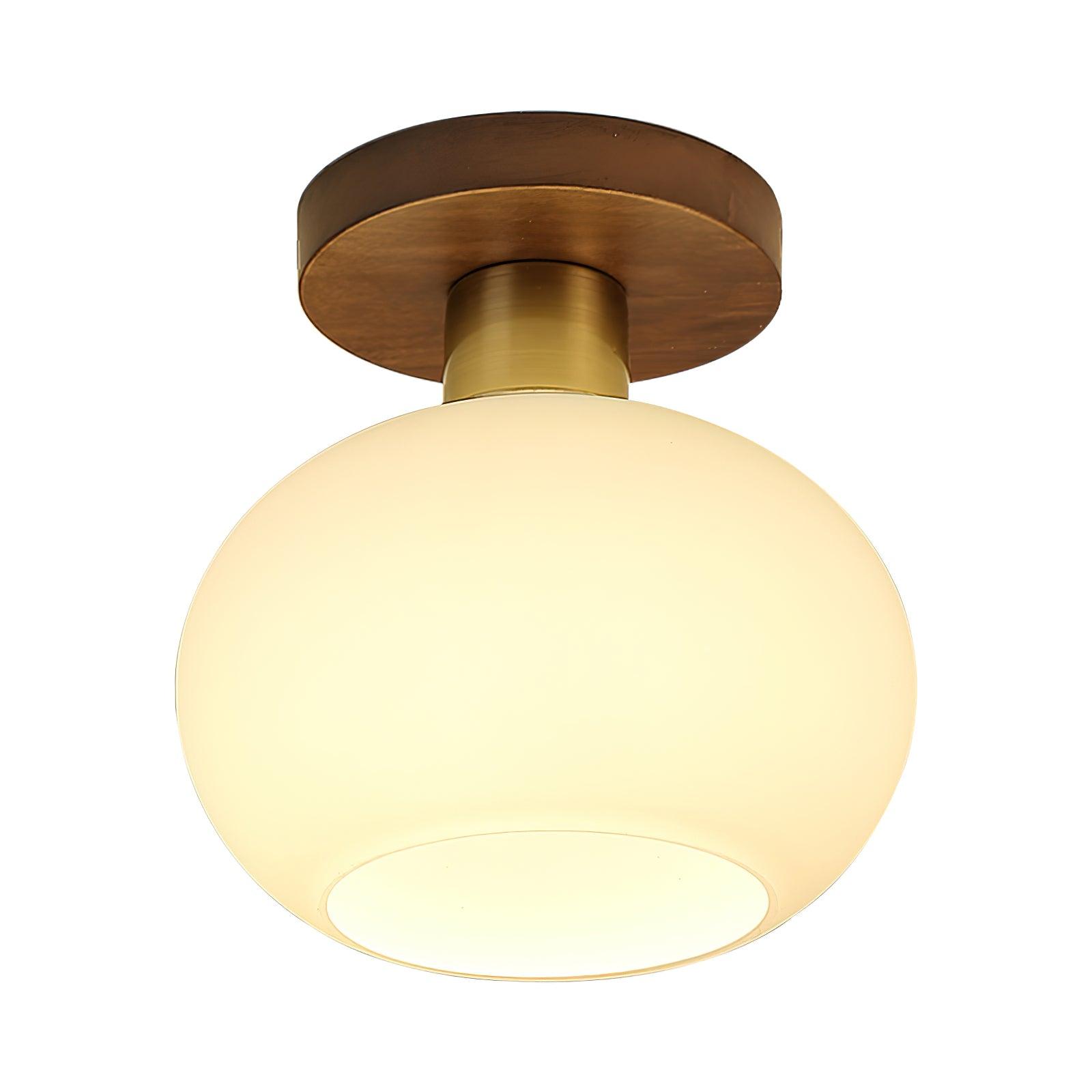Plafondlamp Walnoot Koper Glas Wit Ø18cm Woonkamer Slaapkamer Gang Opaalbol Plafonnière Retro Sfeerverlichting | Sansoti