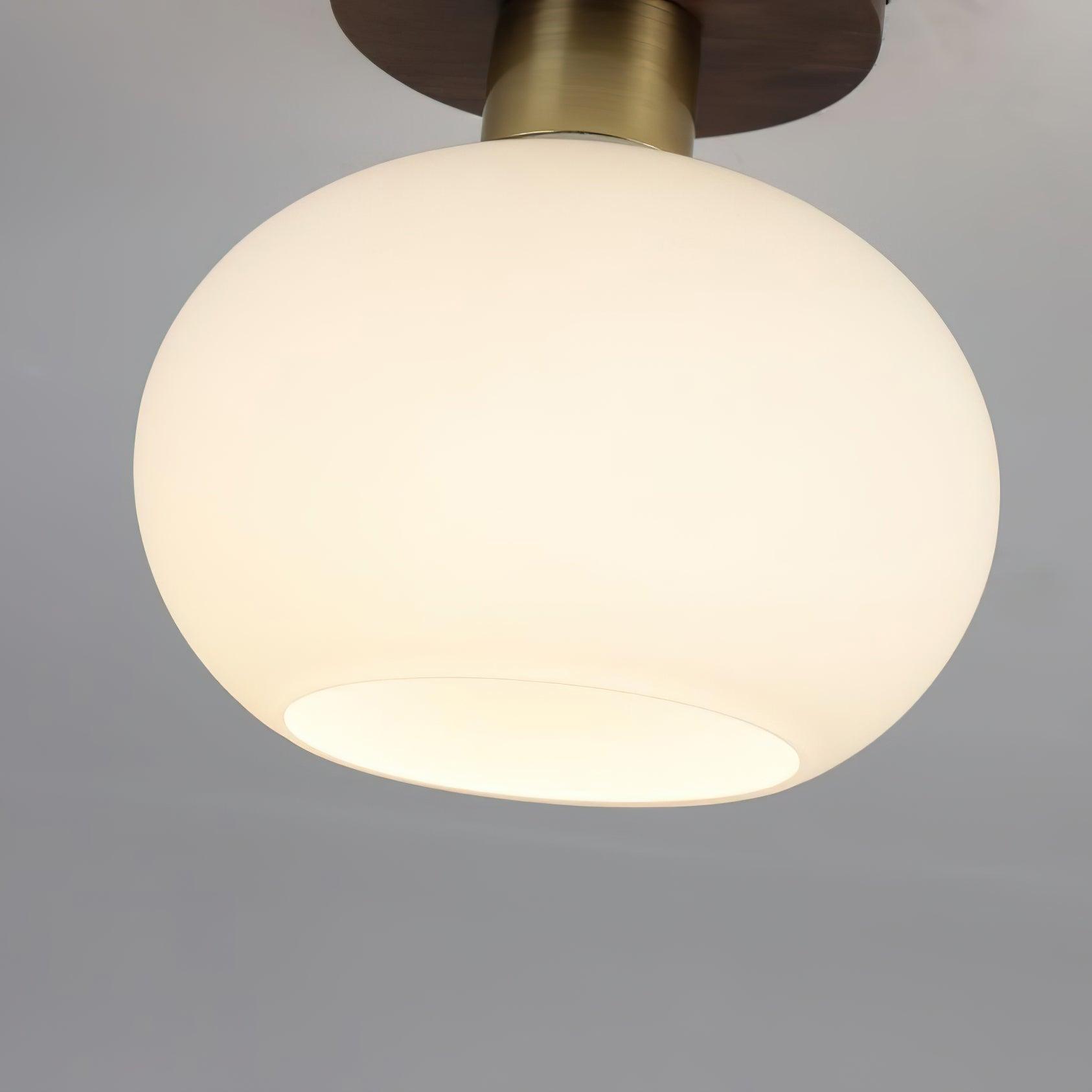 Plafondlamp Walnoot Koper Glas Wit Ø18cm Woonkamer Slaapkamer Gang Opaalbol Plafonnière Retro Sfeerverlichting | Sansoti