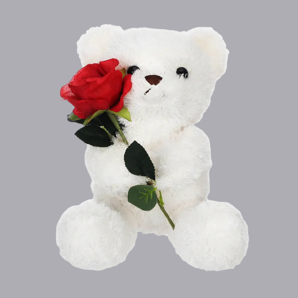 Knuffel Teddybeer met Roos Pluche Romantisch Cadeau Zachte Beer Liefdesgeschenk Valentijn Verjaardag | Sansoti