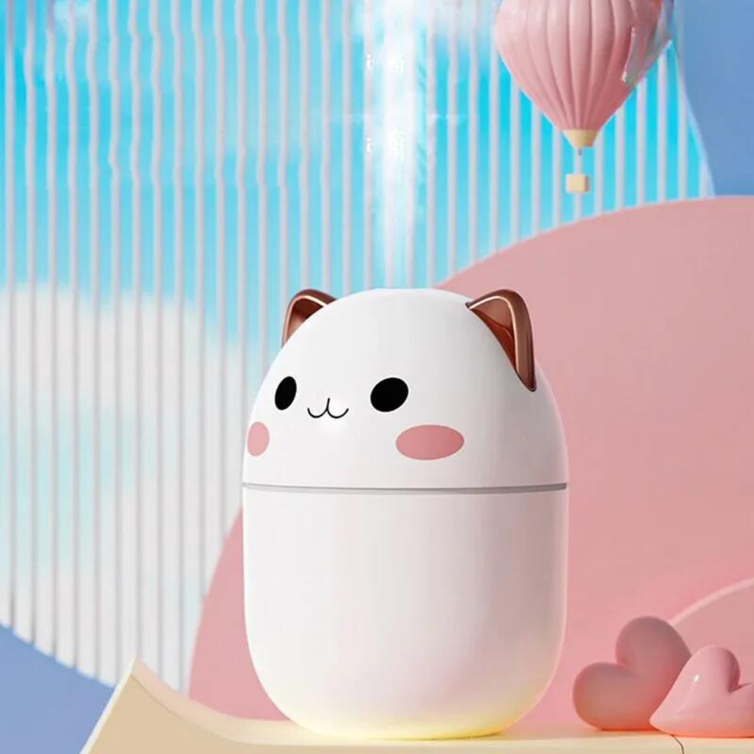 Katten Luchtbevochtiger met LED Nachtlampje – 250ml Bevochtiging voor Slaapkamer Bureau Kinderkamer | Sansoti