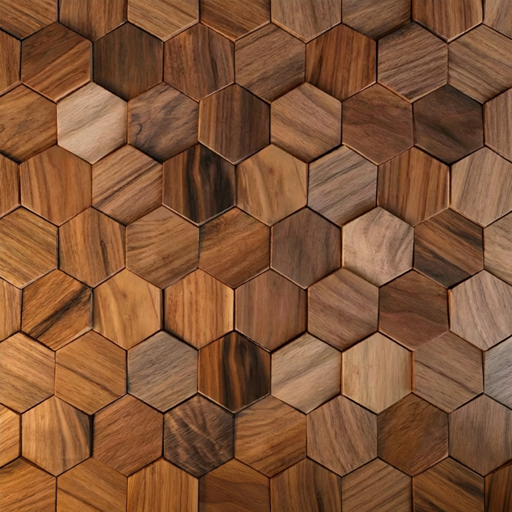 Wikne Wandpaneele aus Holz Mosaik mit Hexagon-Design für moderne Akzentwände | Restfield