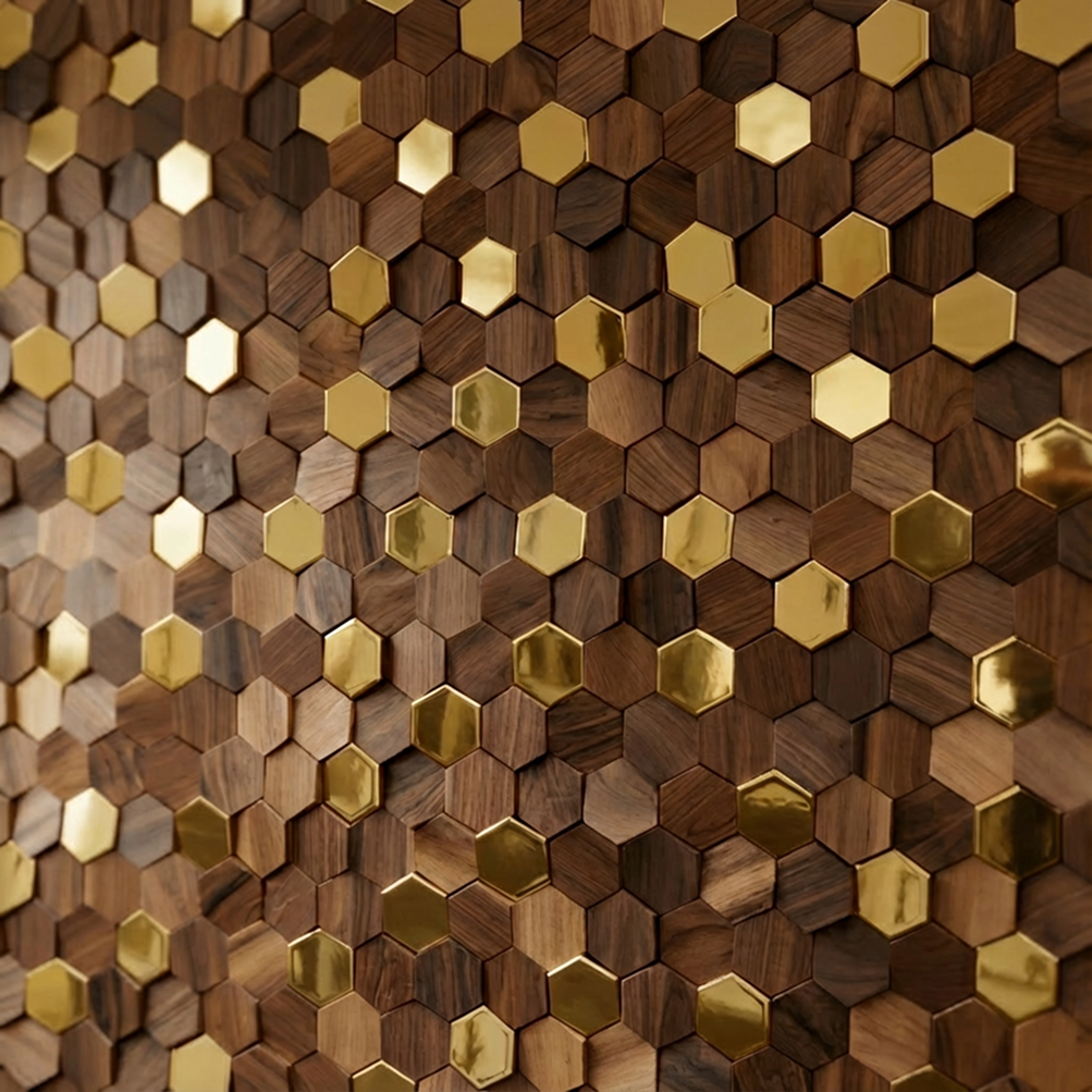 Wikne Wandpaneele aus Holz Mosaik mit Hexagon-Design für moderne Akzentwände | Restfield