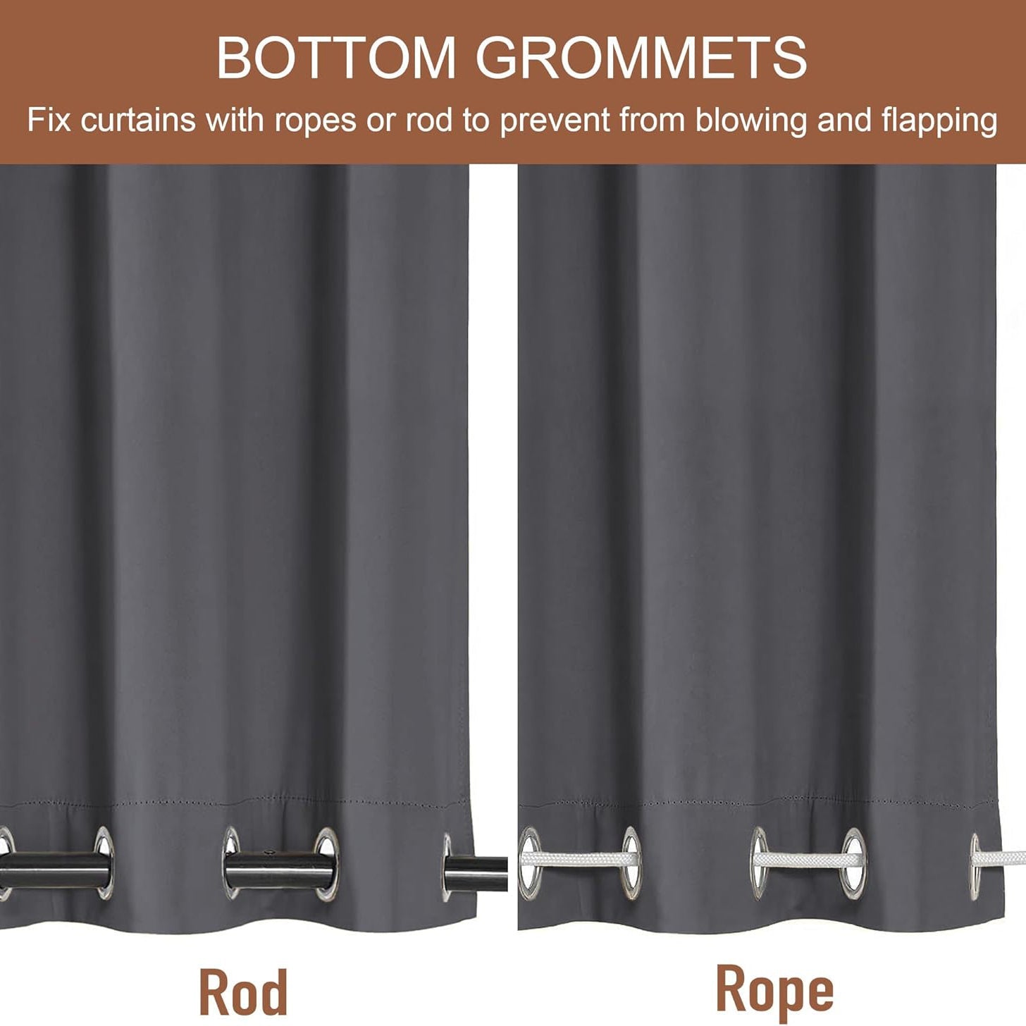 Wind-Resistant Outdoor Curtains with Ring Mounting 1 Panel for Patio Terrace Veranda | Sansoti