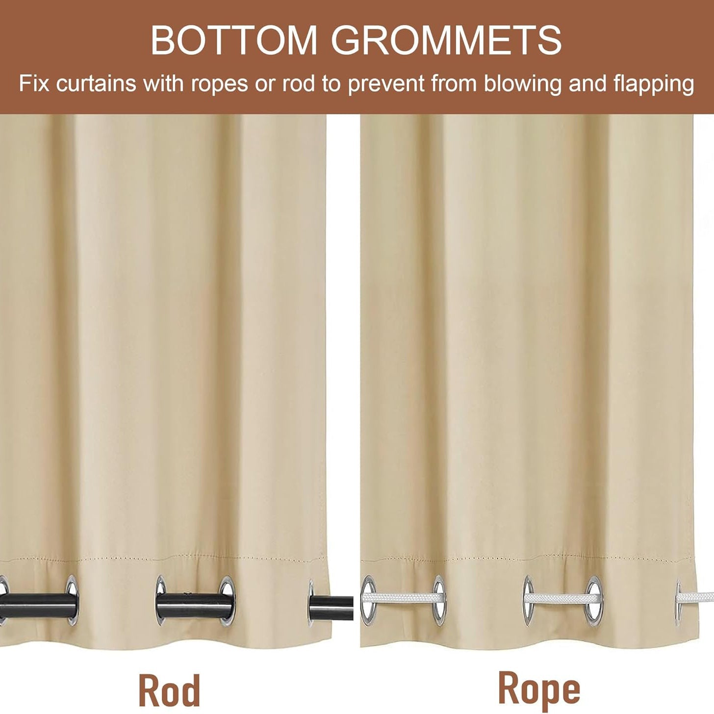 Wind-Resistant Outdoor Curtains with Ring Mounting 1 Panel for Patio Terrace Veranda | Sansoti