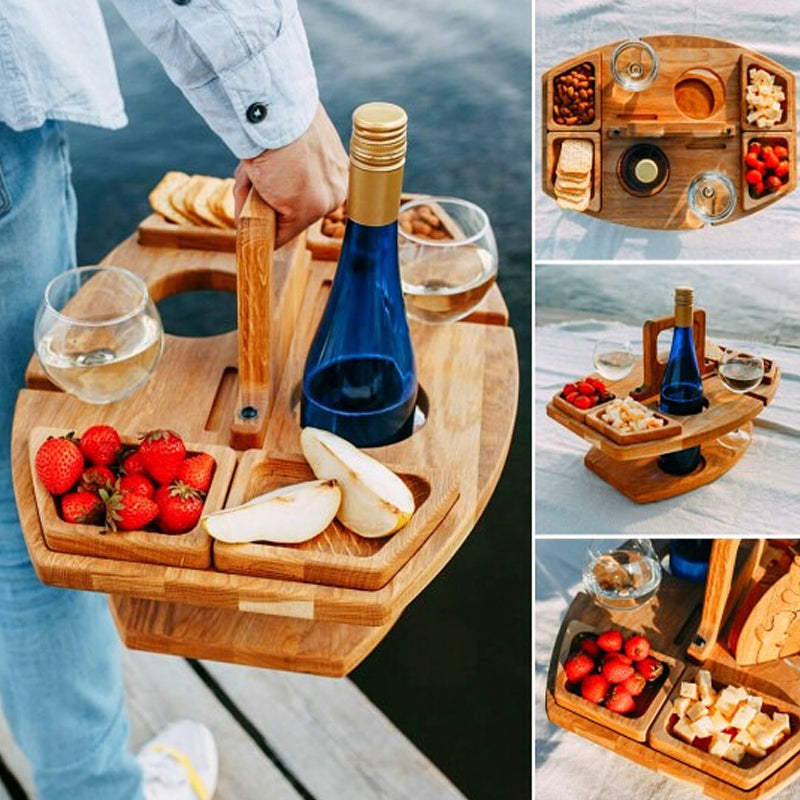 Opvouwbare Houten Wijntafel met Draaggreep voor Picknick Tuin Strand Park Outdoor Camping Balkon Terras | Sansoti