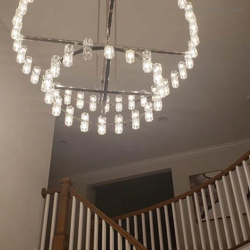 Lustre en cristal à deux niveaux, 152 cm, laiton et verre, suspension luxueuse pour salle à manger et salon | Sansoti