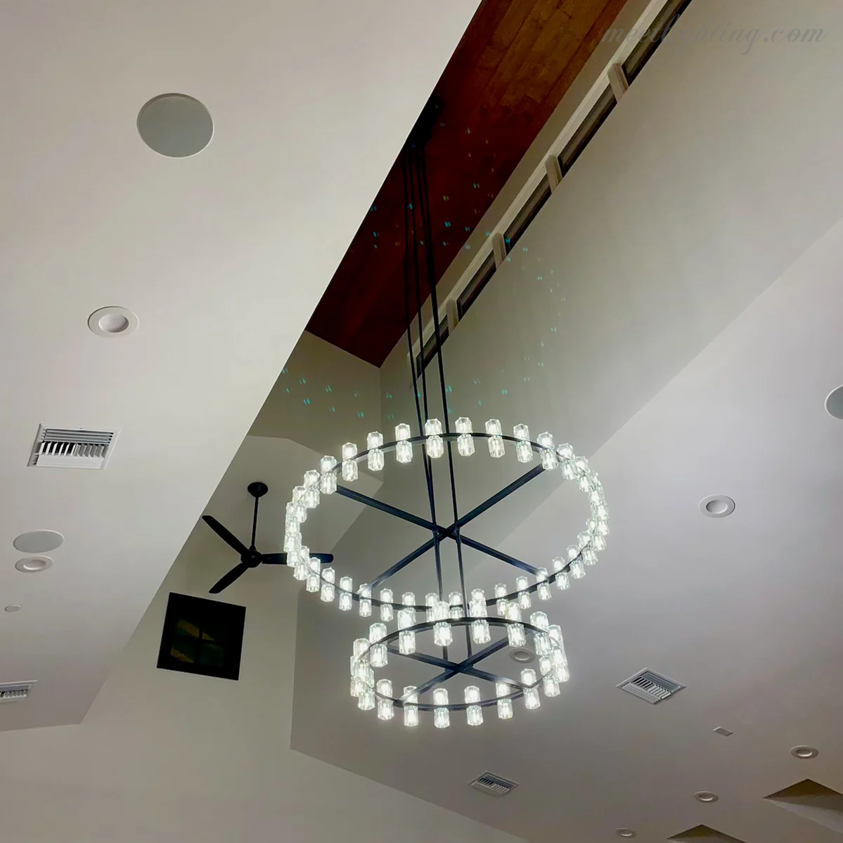 Lustre en cristal à deux niveaux, 152 cm, laiton et verre, suspension luxueuse pour salle à manger et salon | Sansoti