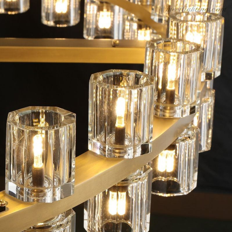 Lustre en cristal à deux niveaux, 152 cm, laiton et verre, suspension luxueuse pour salle à manger et salon | Sansoti