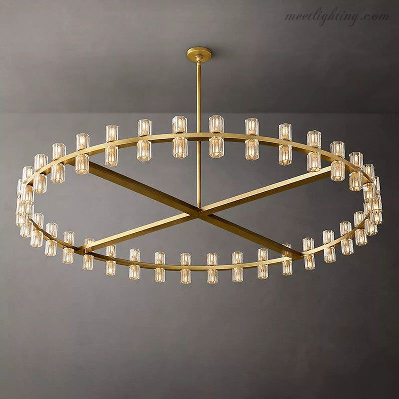 Ronde Kristallen Kroonluchter 152cm 72 Lichtpunten Messing Zwart Nikkel Eetkamer Woonkamer Luxe Verlichting | Sansoti