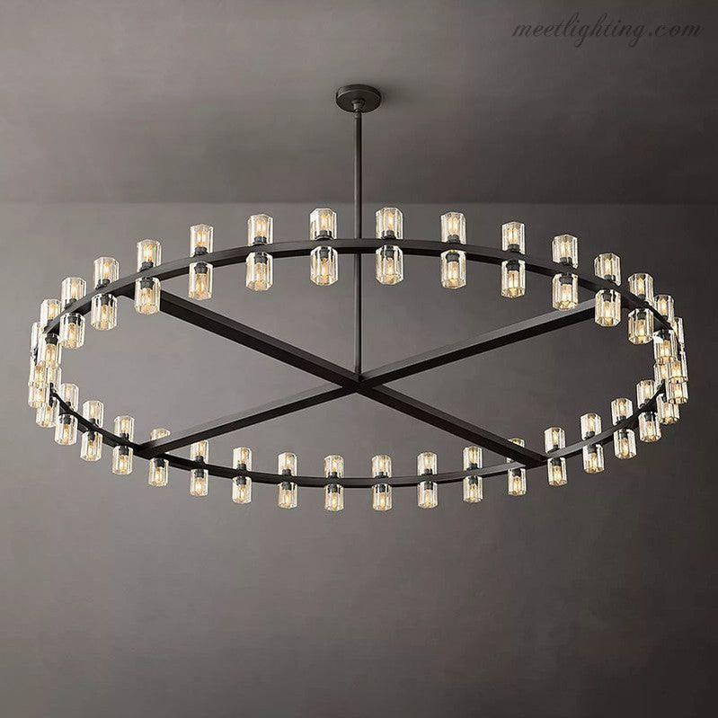 Ronde Kristallen Kroonluchter 152cm 72 Lichtpunten Messing Zwart Nikkel Eetkamer Woonkamer Luxe Verlichting | Sansoti