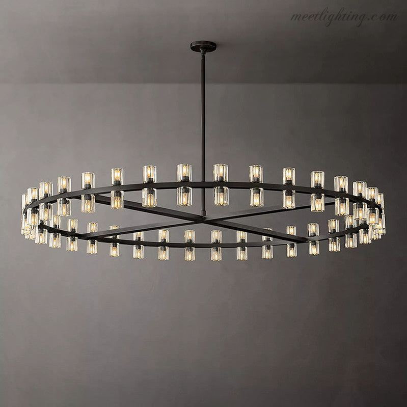 Ronde Kristallen Kroonluchter 152cm 72 Lichtpunten Messing Zwart Nikkel Eetkamer Woonkamer Luxe Verlichting | Sansoti