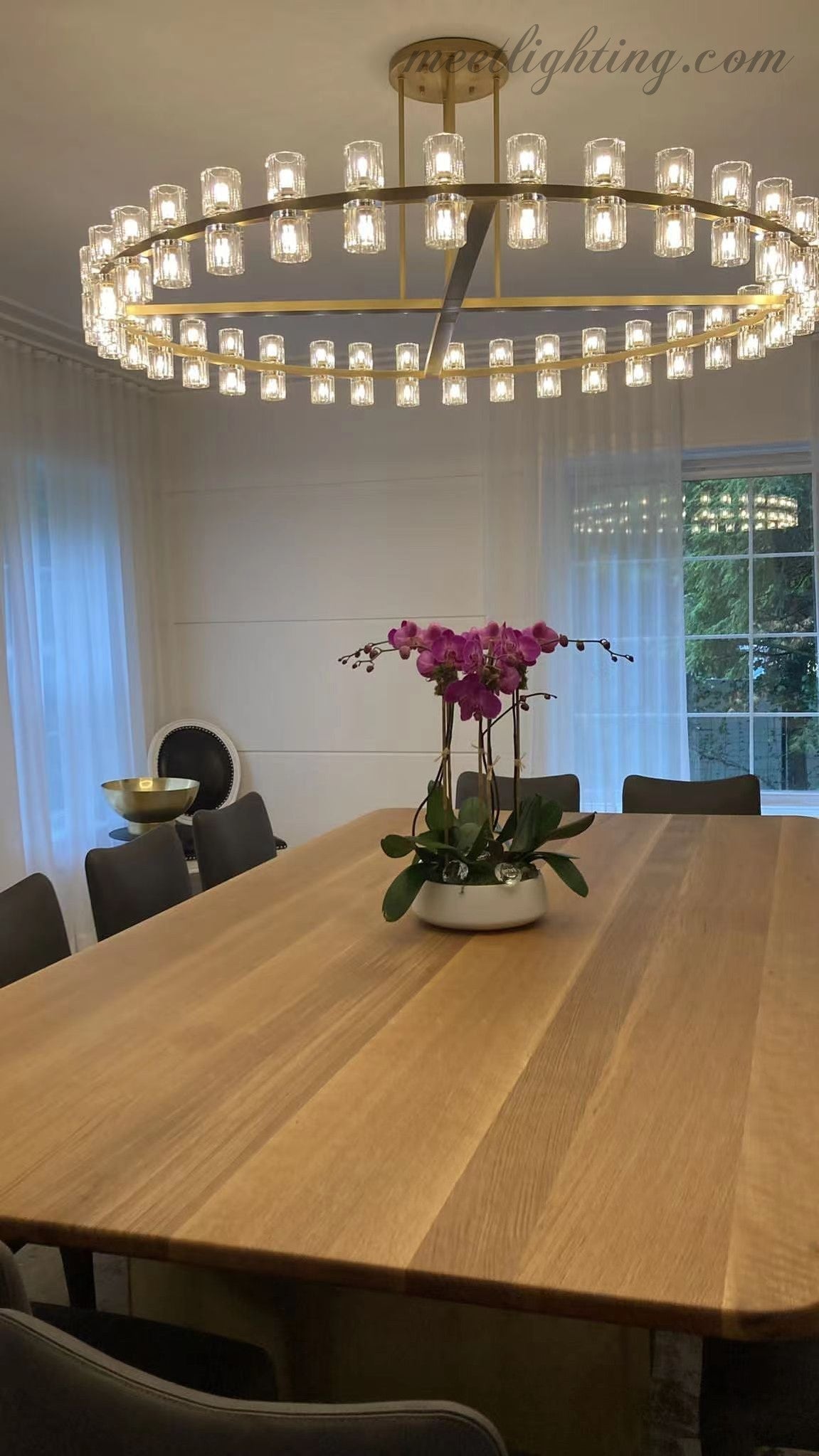 Ronde Kristallen Kroonluchter 152cm 72 Lichtpunten Messing Zwart Nikkel Eetkamer Woonkamer Luxe Verlichting | Sansoti