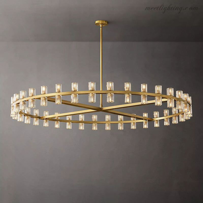 Ronde Kristallen Kroonluchter 152cm 72 Lichtpunten Messing Zwart Nikkel Eetkamer Woonkamer Luxe Verlichting | Sansoti